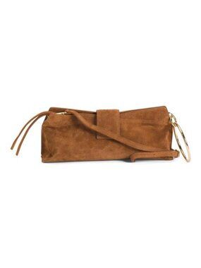 VIOLA CASTELLANI Made In Italy Suede East West Clutch With Shoulder Strap